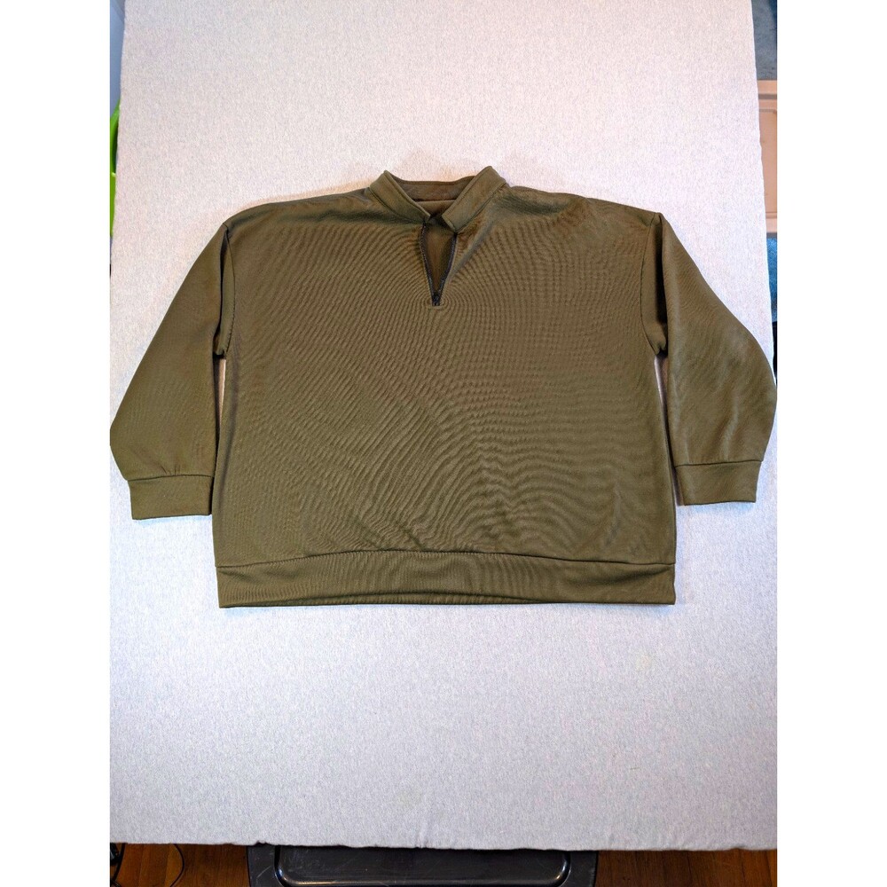 Men's Solid Green Fleece 1/4 Zip Mock Neck Pullover Sweatshirt XL